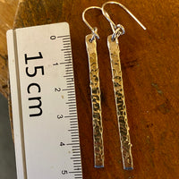 Hammer textured sterling silver bar drop earrings