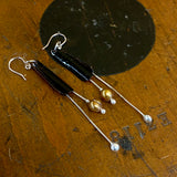 Black copper, vintage pearl and fine silver earrings