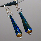 Blue oxidised copper and gold pearl earrings