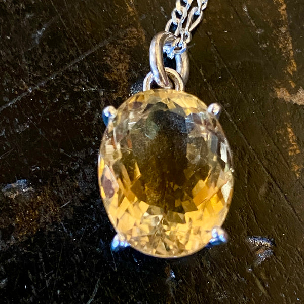 Citrine in sterling silver pendant necklace