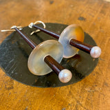 Chopstick, pearl and agate earrings