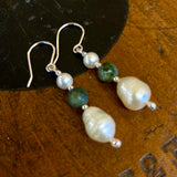 Vintage pearls and pounamu earrings