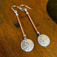 Fine silver and copper drop (long) earrings