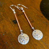 Fine silver and copper drop (long) earrings