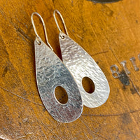 Hammer textured fine silver tear drop earrings