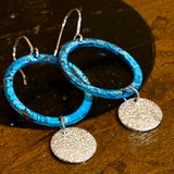 Blue range - copper hoops with fine silver discs earrings