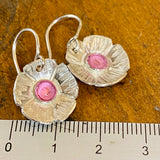 Fine silver and pink enamel flower earrings