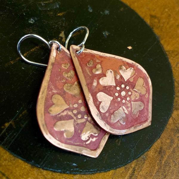 Pressed oxidised copper earring