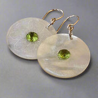 Antique engraved Mother-of-pearl and peridot earrings