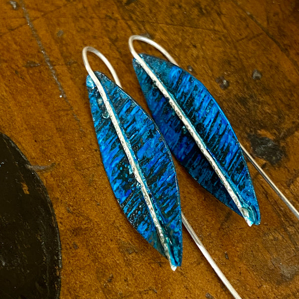 Blue oxidised copper earrings