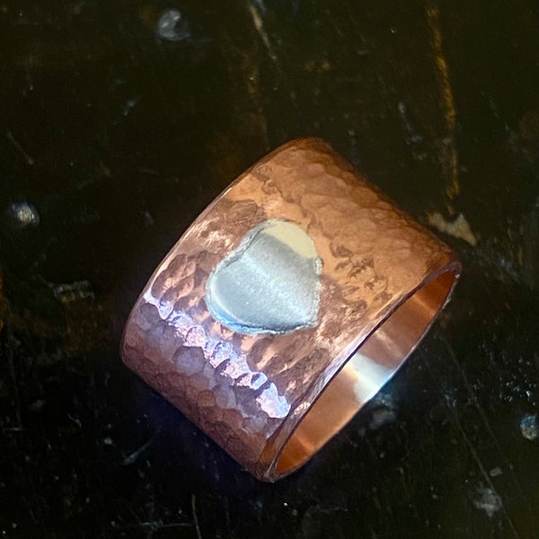 Copper and sterling silver heart ring