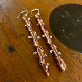 Copper and sterling silver bamboo look statement earrings