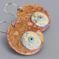 Copper and fine silver disc rivet earrings