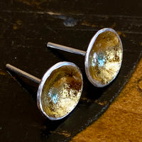 Fine silver and gold leaf stud earrings