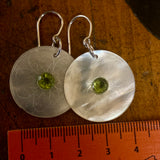 Antique engraved Mother-of-pearl and peridot earrings