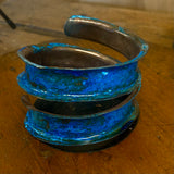 Blue oxidised copper coil wrist bracelet/bangle