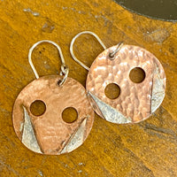 Copper and silver disc earrings