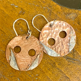 Copper and silver disc earrings