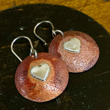Copper with fine silver heart earrings