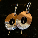 Copper and fine silver oval disc earrings