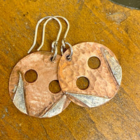 Copper and silver disc earrings