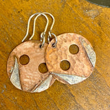 Copper and silver disc earrings