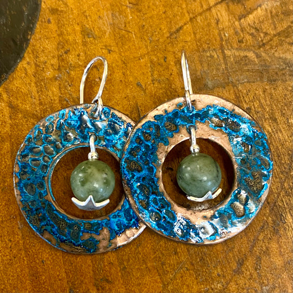 Copper and pounamu earrings