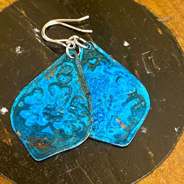 Blue oxidised copper earrings