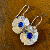 Fine silver and blue enamel flower earrings