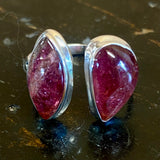 Double red tourmaline and diamond silver ring