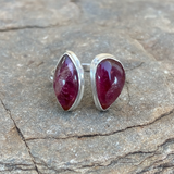 Double red tourmaline and diamond silver ring