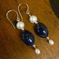 Vintage pearl and lapis lazuli earrings