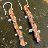 Copper and sterling silver bamboo look statement earrings