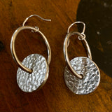 Large sterling silver hoop and disc earrings