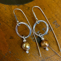 Gold pearl and silver earrings