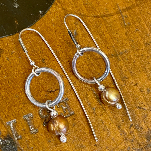 Gold pearl and silver earrings