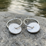 Large sterling silver hoop and disc earrings