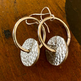 Large sterling silver hoop and disc earrings