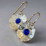 Fine silver and blue enamel flower earrings