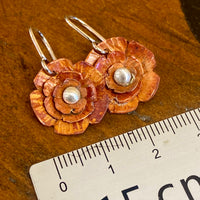 Copper and fine silver flower earrings
