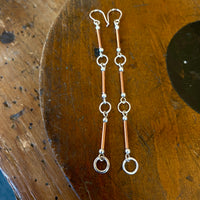 Super long copper and silver earrings